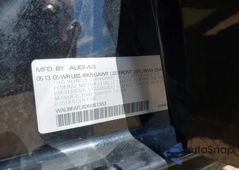 2013 Audi A4 2.0T Premium from USA, damaged, VIN WAUBFAFL8DN051363